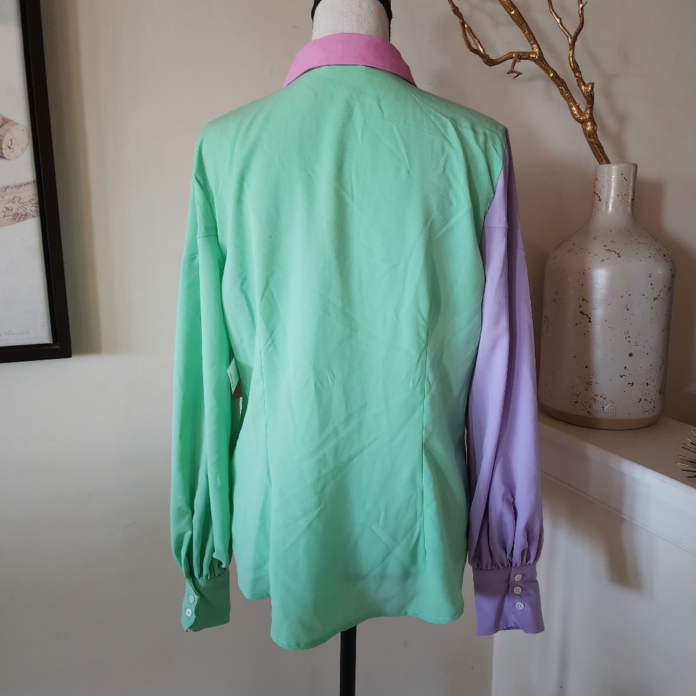 🔥Riley & Rae Colorblocked Tie-Neck Blouse - Picture 9 of 17